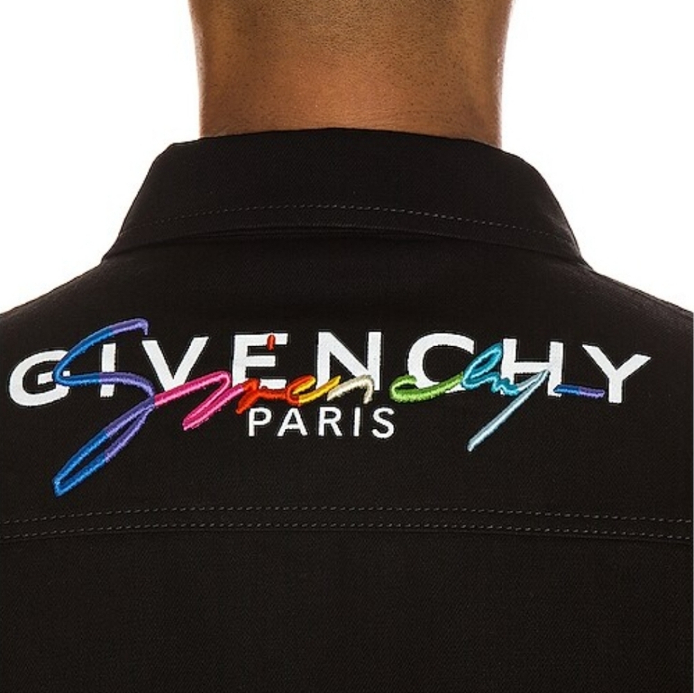 Givenchy Logo Embroidered Denim Black Shirt - Picture 3 of 13